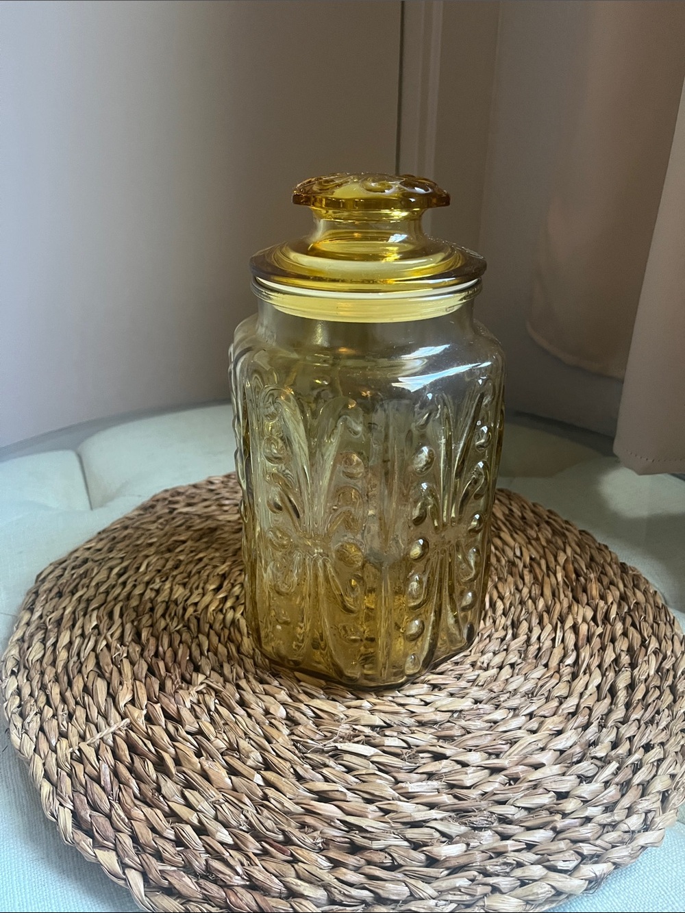 Vintage Amber Glass Apothecary Jar with Lid - Home Accents